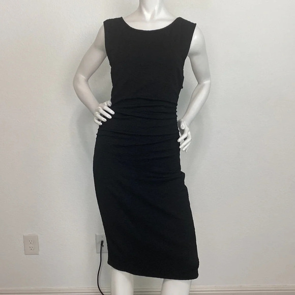 Tracy Reese Black Crew Neck Open Cross Back Sleeveless Sheath Midi Dress - Picture 1 of 7